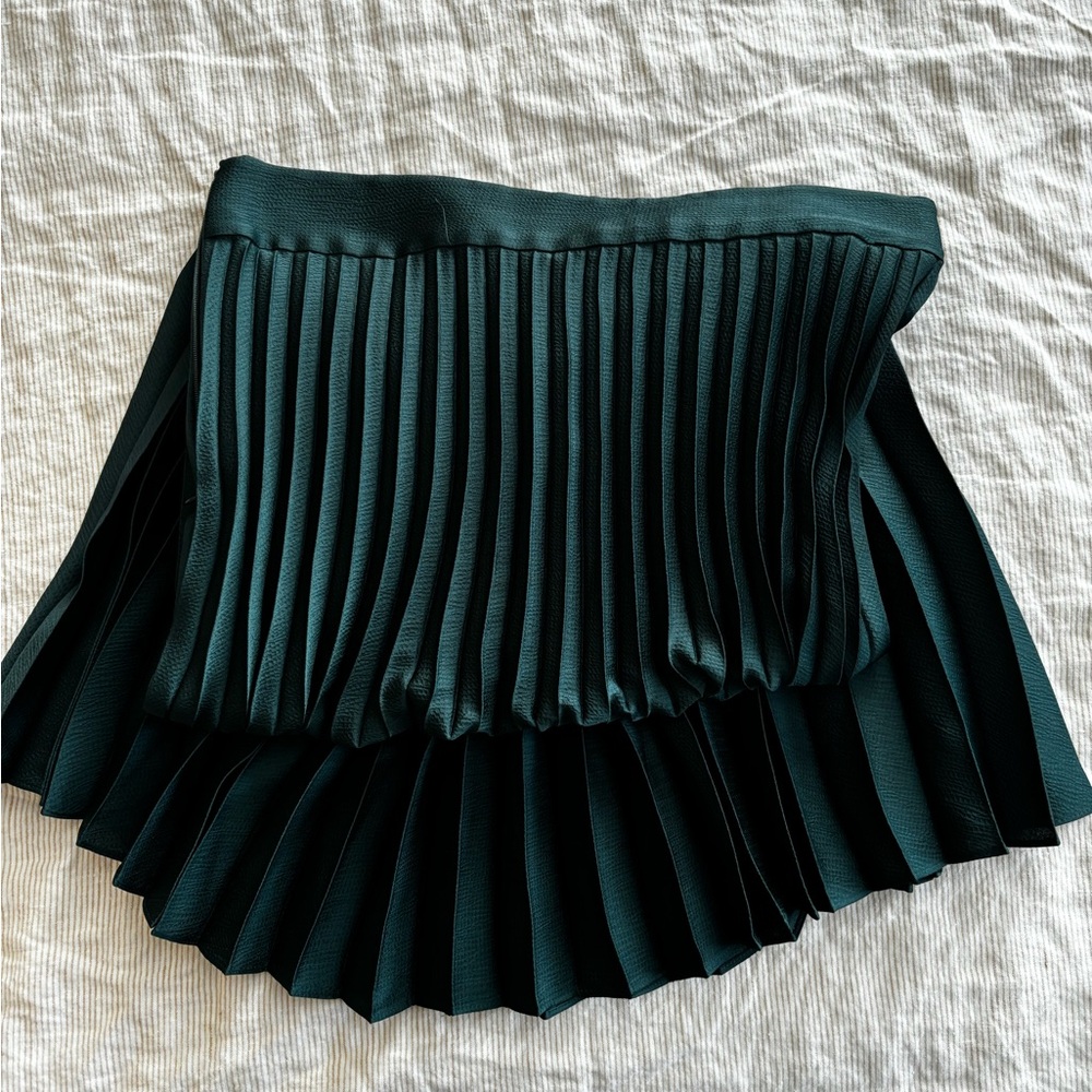 Sezane Dune Pleated Skirt in Bottle Green